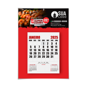 Calendário de parede com folhas destacáveis Couchê 300g 210x297mm 4/0 Brilho cola no destaque 